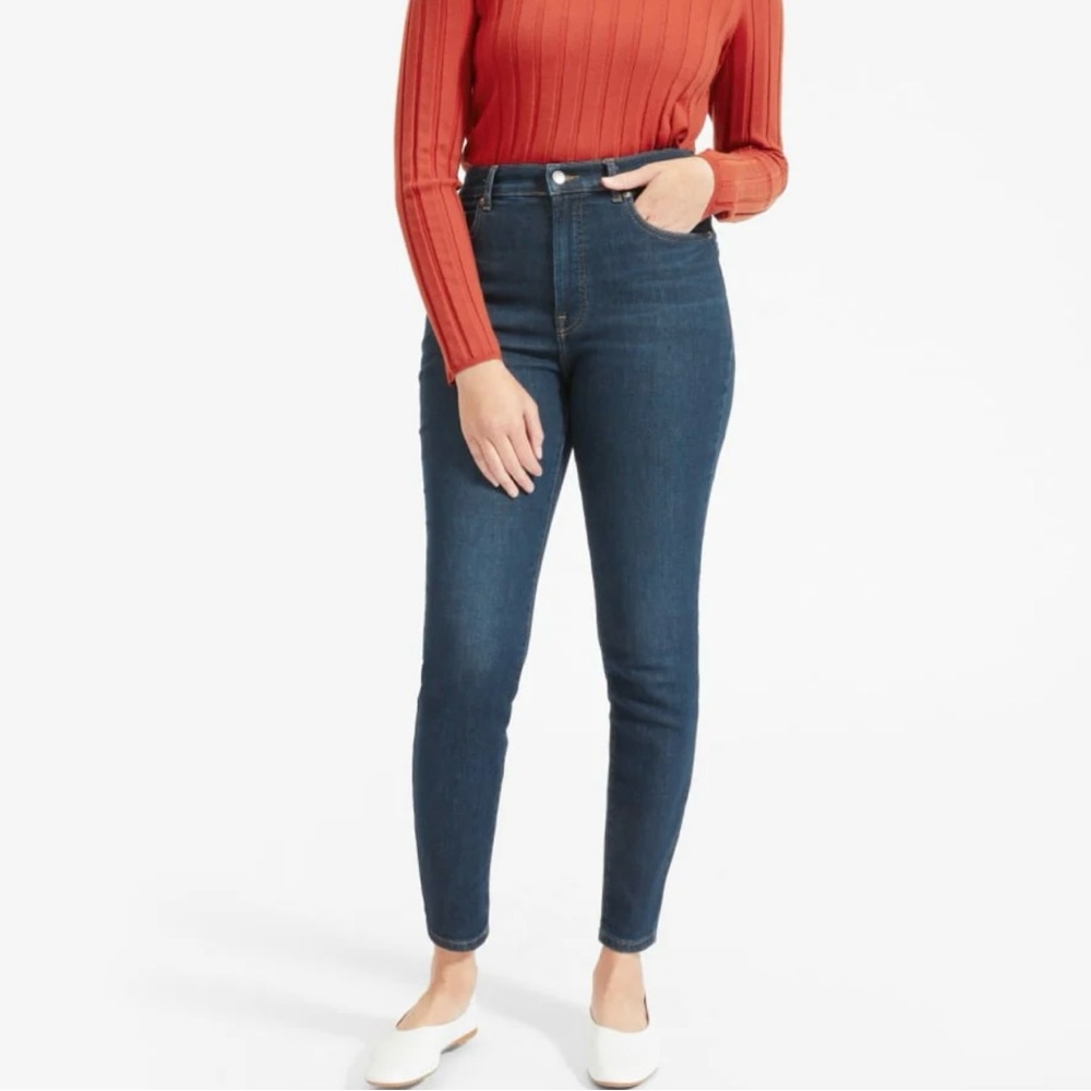 Everlane Authentic Stretch High Rise Skinny Denim Dark Wash Ankles Jeans, 29